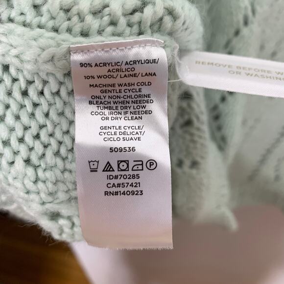 Loft women's pastel green wool blend crochet knit scalloped sweater top SZ XL - Picture 10 of 12